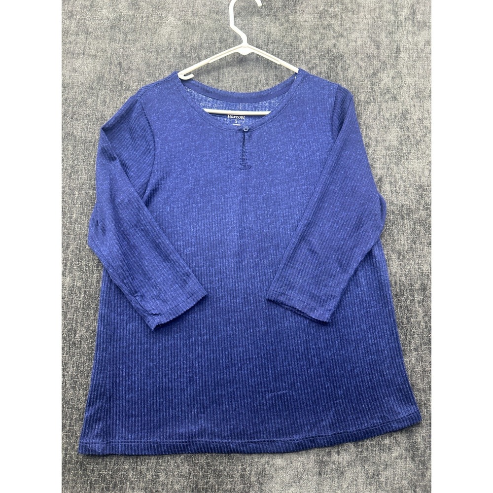 Croft & Barrow Sleepwear Top Women Small Blue Stretch Ribbed Classic Henley Neck